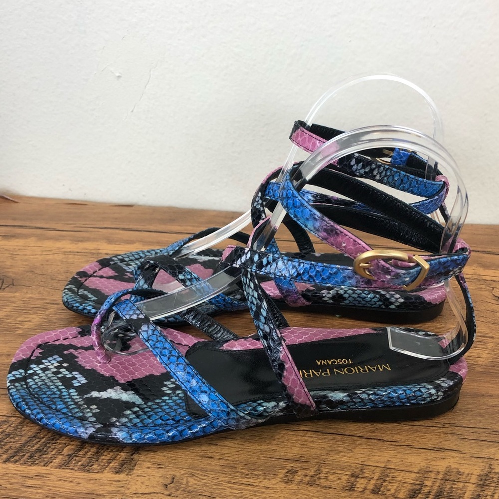 Marion Parke Sandals Womens Gladiator Flat Leather Harvey Indigo Python S…